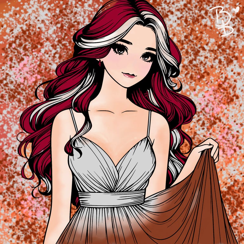 realistic girl in flowy silky prom dress