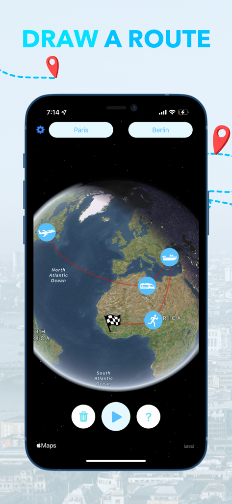 Travel, Journey Boast・Mult.Dev - Un globe 3D montrant un itinéraire de voyage avec des icônes de transport pour avion, bateau et train