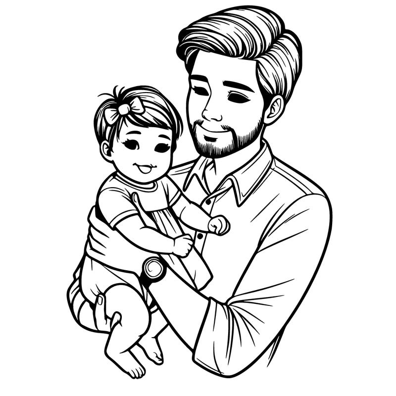 a realistic father and baby girl