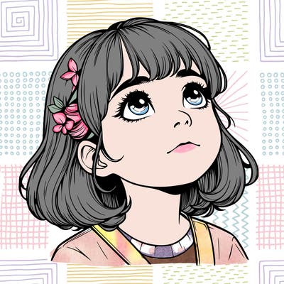 realistic girl looking up