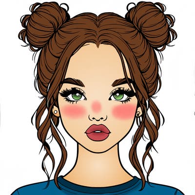 realistic girl with two buns in hair and lips
