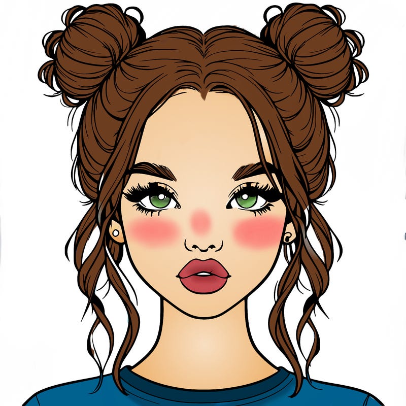 realistic girl with two buns in hair and lips