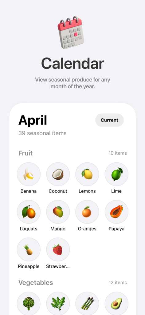 In Season: Seasonal Produce - Seasonal fruit and vegetable calendar for the month of April in the In Season app
