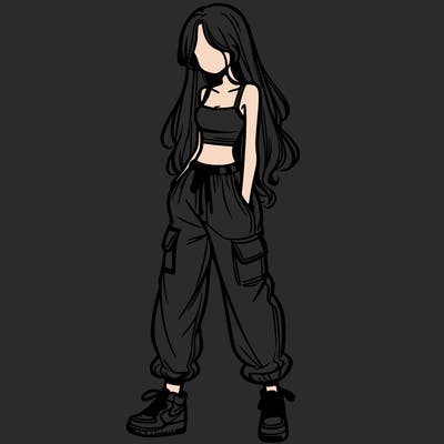 girl in baggy pants crop top and long hair