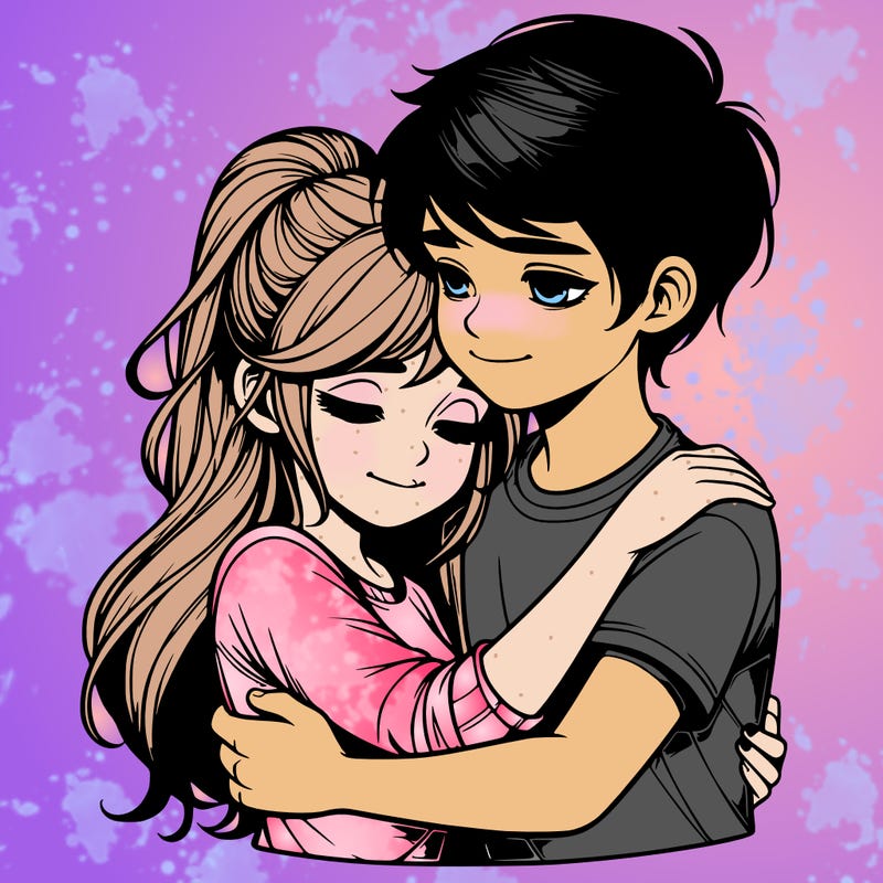 realistic girl and boy hugging