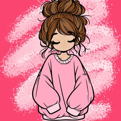 girl with baggy sweatshirt and messy bun