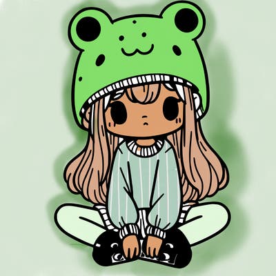 a girl wearing a frog hat and some frog socks