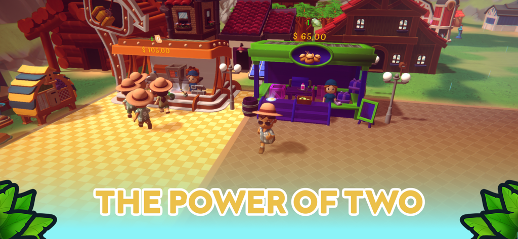 Spirit of the Island - Dos personajes caminando por un mercado de una isla tropical en modo cooperativo de Spirit of the Island.