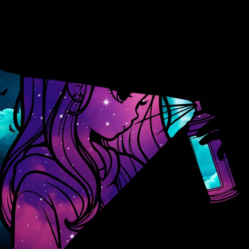 a realistic girl spray painting