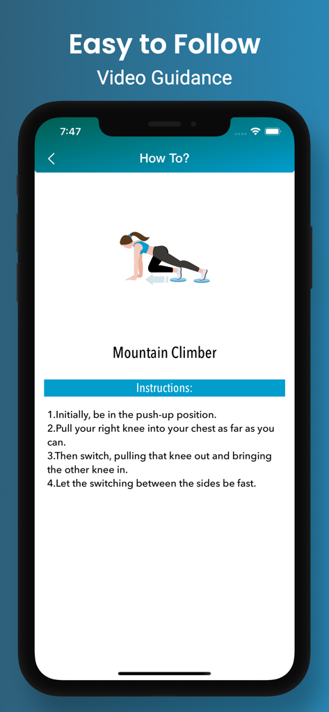 Abs Workout - Lose Belly - Mountain climber exercise tutorial with animations and step by step instructions