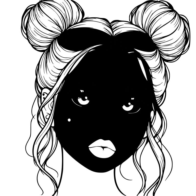 realistic girl with two buns on her hair and lips