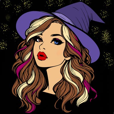 realistic witch girl with wavy hair and lips