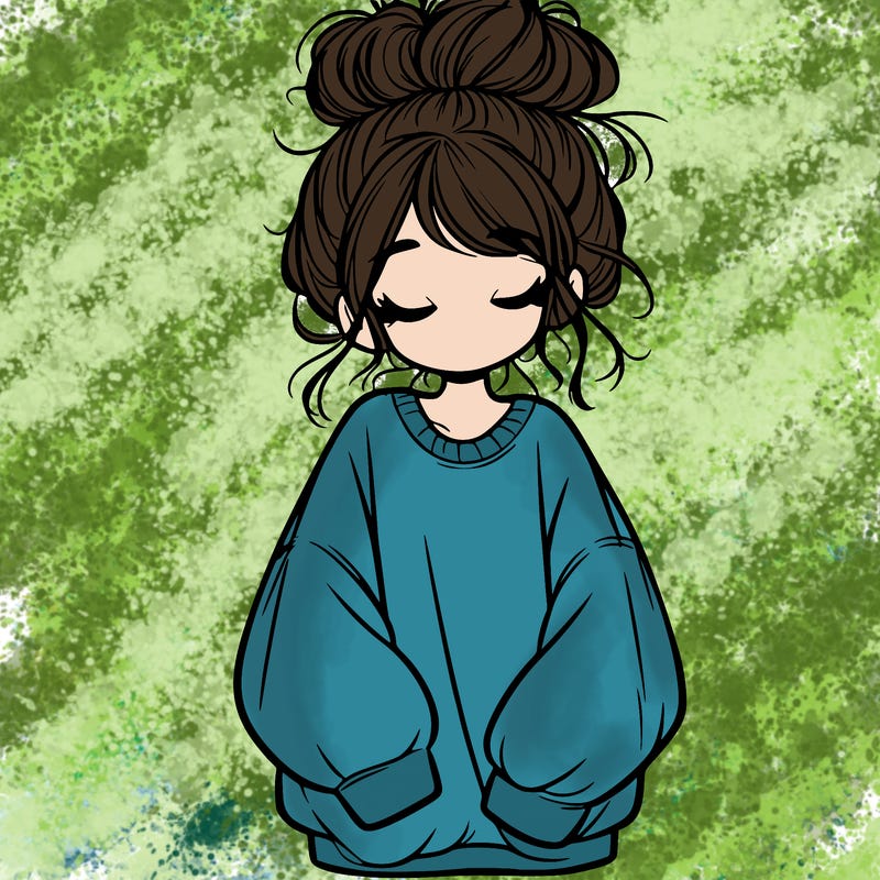 girl with baggy sweatshirt and messy bun