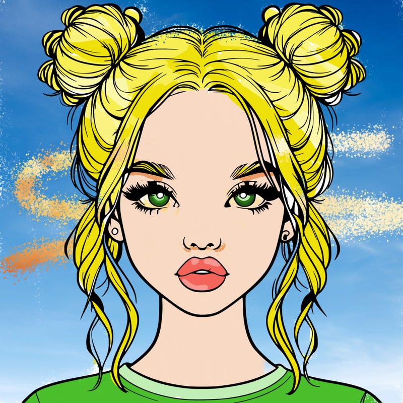 realistic girl with two buns in hair and lips