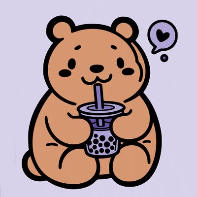 bear drinking boba tea