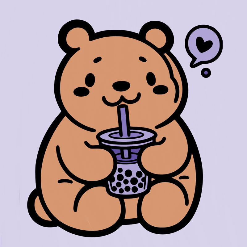 bear drinking boba tea