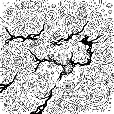 Embark on an interstellar journey with this extraordinary coloring page, beautifully combining the awe-inspiring Trifid Nebula with heartwarming Father's Day elements. It's a stellar way to honor Dad, blending cosmic exploration with symbols of love and guidance.