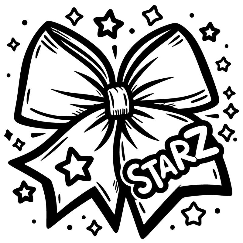 cheer bow with the word “starz” on it