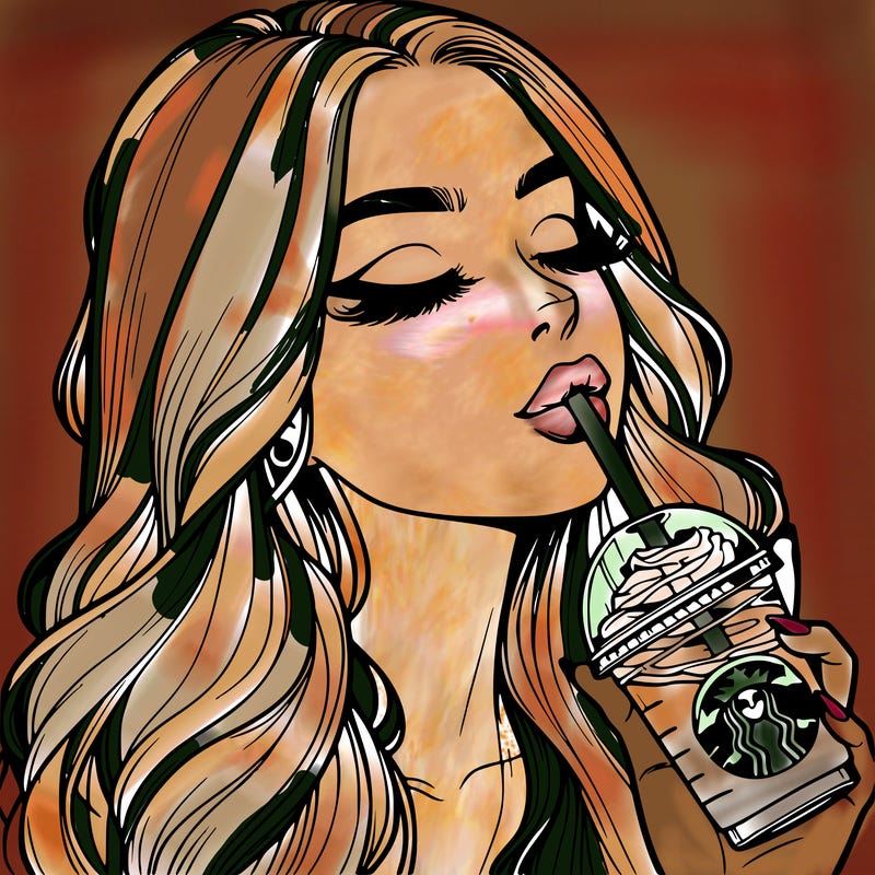 realistic girl drinking starbucks