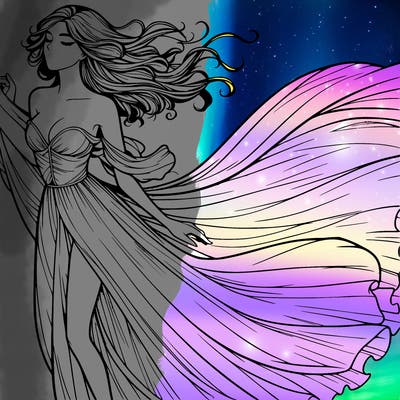 realistic woman in dress flowing the the wind