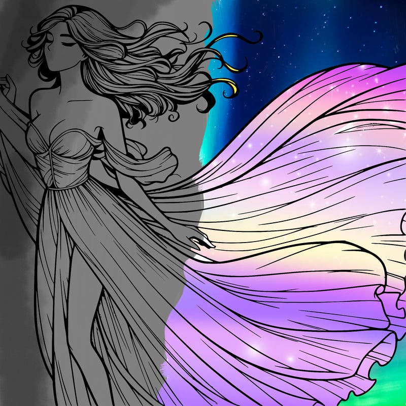 realistic woman in dress flowing the the wind