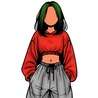 realistic girl faceless with baggy pants and a crop top