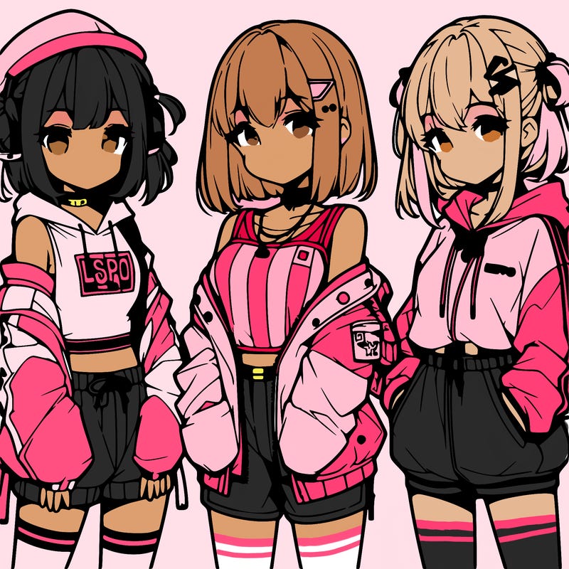 anime girls in streetwear outfits