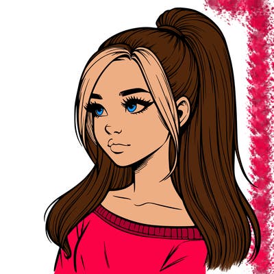 realistic girl with a high ponytail