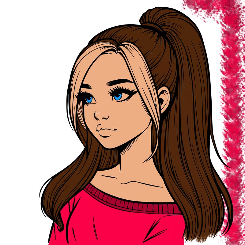 realistic girl with a high ponytail