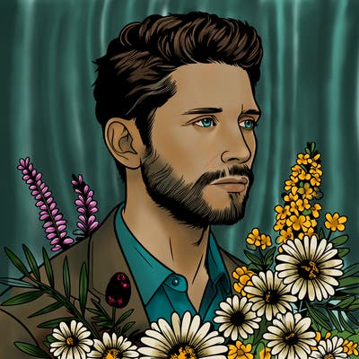 man with flowers realistic