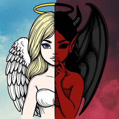 realistic angel half demon