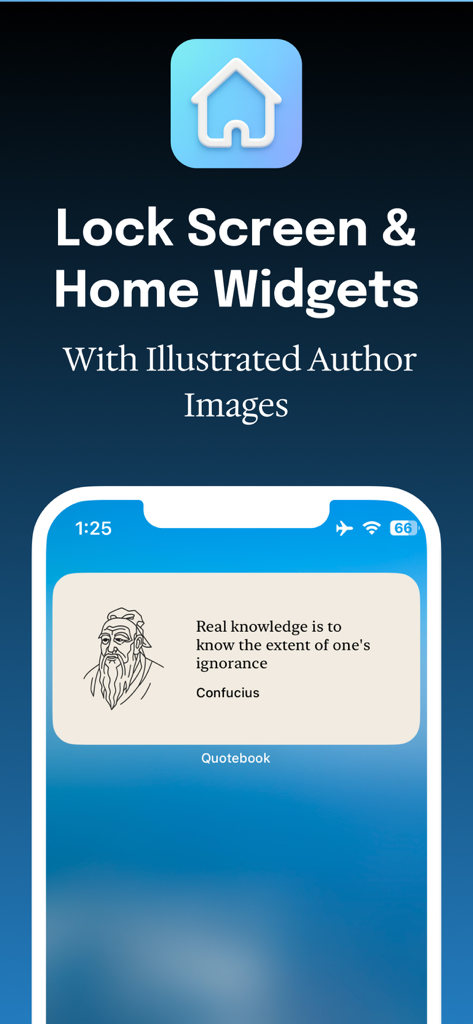 Quotebook - Daily Quotes - Quotebook iPhone widget displaying a Confucius quote with an illustrated portrait