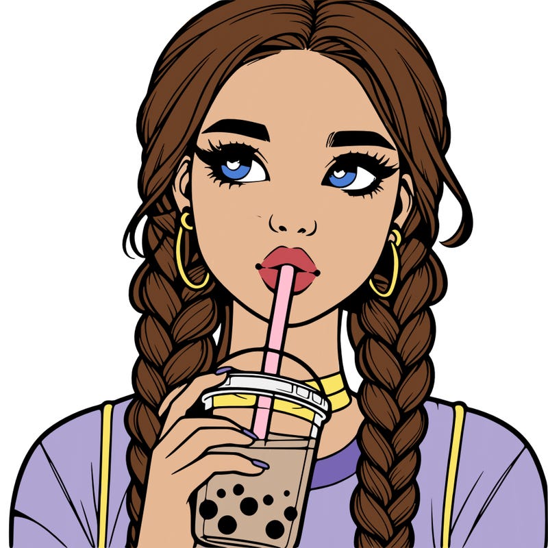 realistic girl with braided hair drinking boba