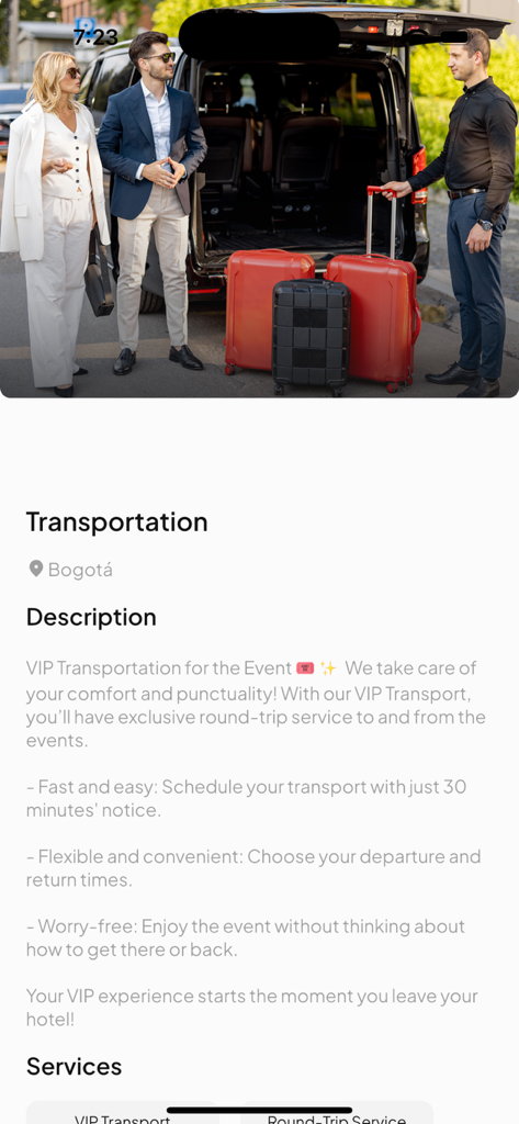 VIP transportation service for events in the AllAccess Events app