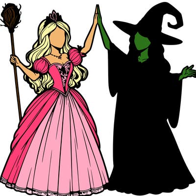 detailed realistic split of a princess and a witch