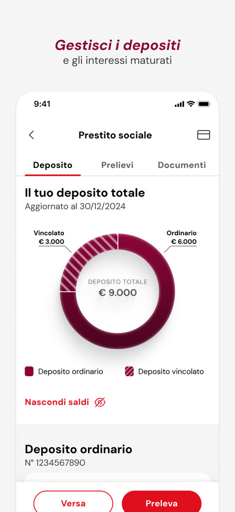 Interfaccia dell'app coop.fi che mostra il saldo del deposito del prestito sociale e le funzionalità di gestione