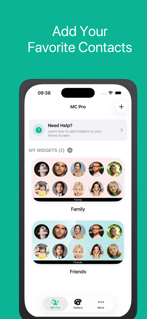 Magic Contact Widgets Pro - Aplicación Magic Contact Widgets Pro que muestra grupos de contactos familiares y amigos