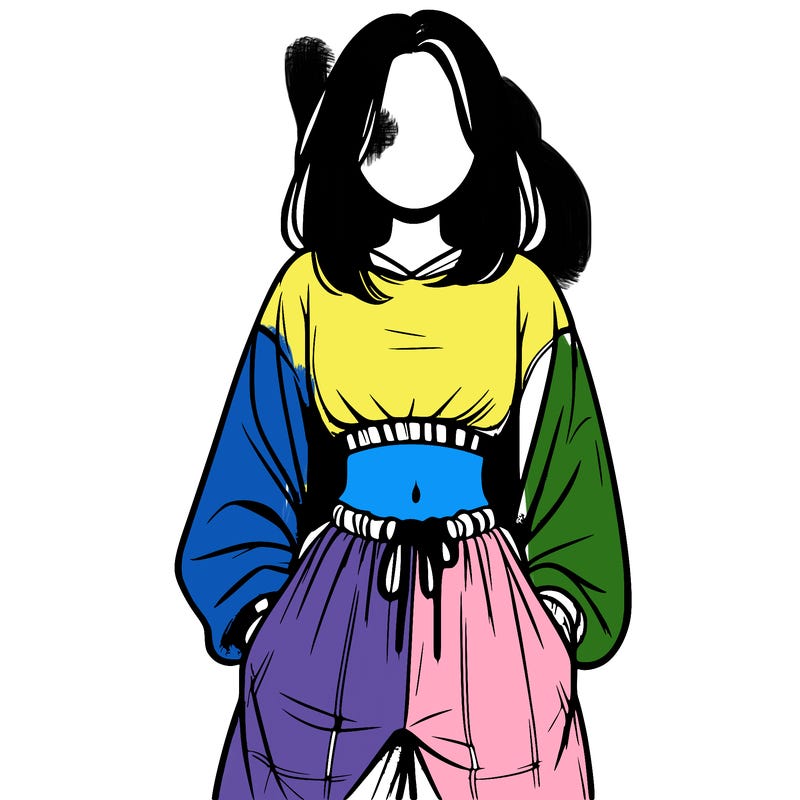 realistic girl faceless with baggy pants and a crop top