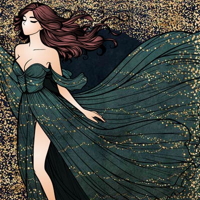 realistic woman in dress flowing the the wind