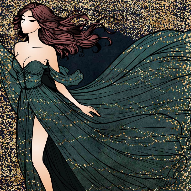 realistic woman in dress flowing the the wind