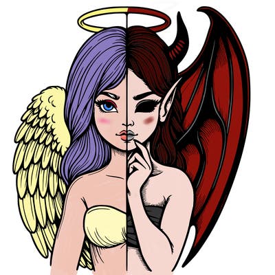 realistic angel half demon