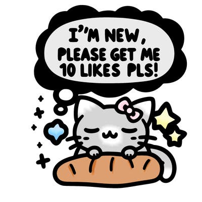 kitty taking a nap dream talking and saying "i'm new, please get me at least 10 likes pls!!"