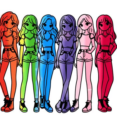 a group of girls wearing crop tops and shorts