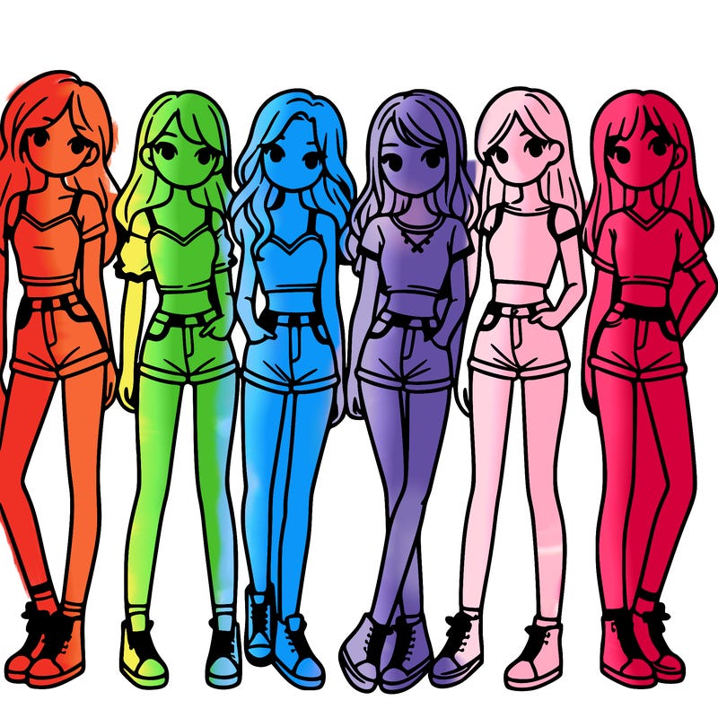 a group of girls wearing crop tops and shorts