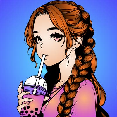 realistic girl with braided hair drinking boba