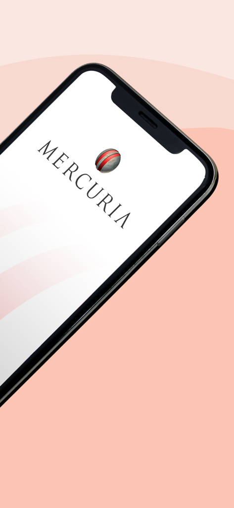 Mercuria Group - Smartphone exibindo a tela de splash do aplicativo de gerenciamento de eventos Mercuria Group com o logotipo e o nome da empresa