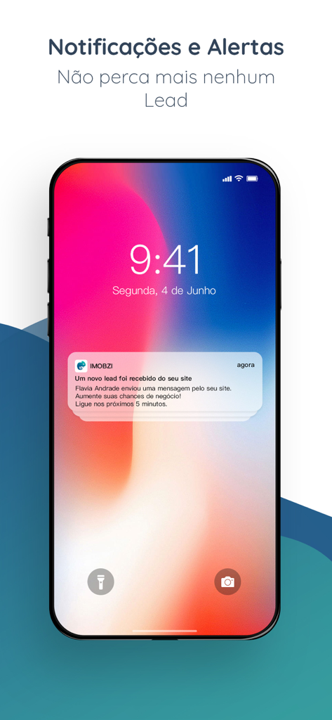 A smartphone screen showing an Imobzi app notification about a new real estate lead.