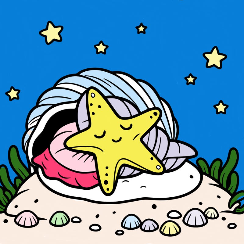 starfish sleeping in a seashell bed
