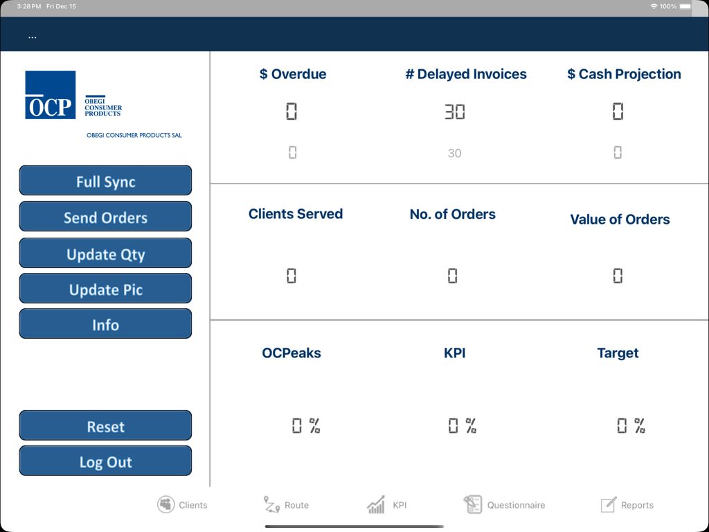 ObegiOrdering - ObegiOrdering B2B app dashboard displaying sales metrics and KPIs on iPad.