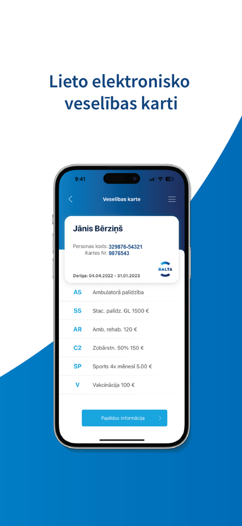 BALTA - A smartphone displaying a digital health insurance card within the BALTA mobile app